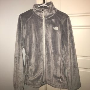 North Face grey fuzzy jacket